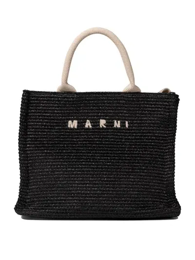 Marni Raffia-effect Small Tote Bag Handbags In Black