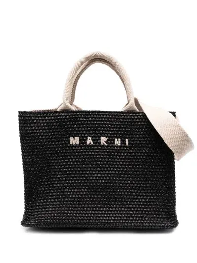 Marni Raffia-effect Small Tote Bags In Black