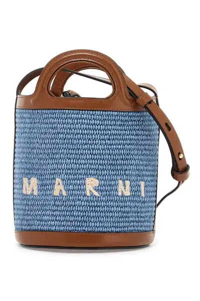 Marni Raffia Tropicalia Bucket Bag In Blue