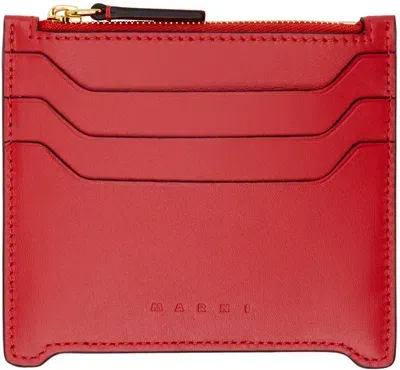 Marni Red Leather Trunkaroo Card Holder In 00r67 Tulip