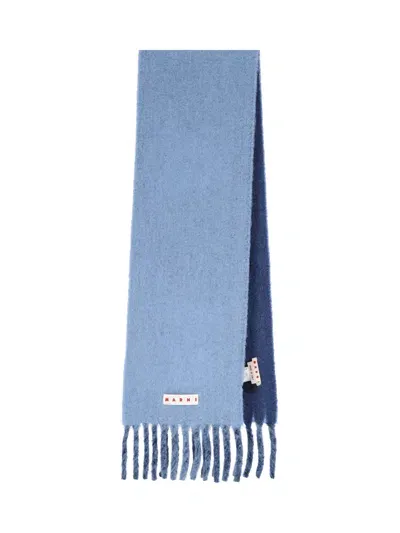 Marni Reversible Wool Blend Scarf In Blue