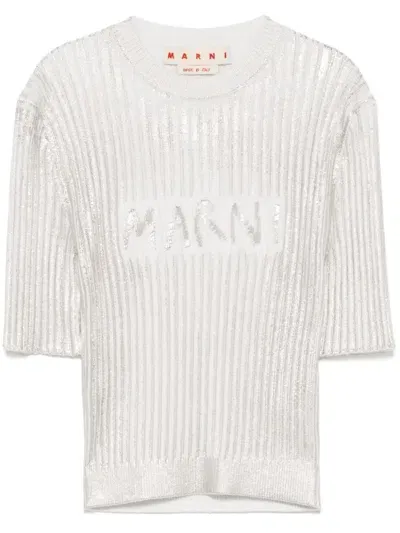 Marni Ribbed Short-sleeved Jumper In White