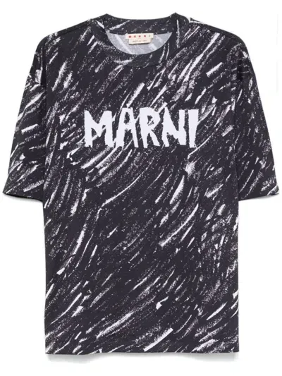 Marni Scribble Logo T-shirt In Black