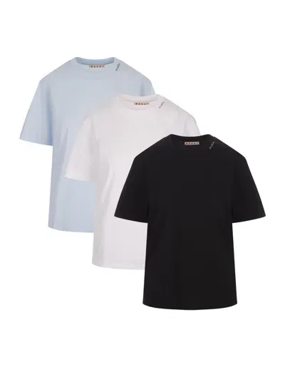 Marni Set Of 3 T-shirts In Black/white/blue In Multicolour