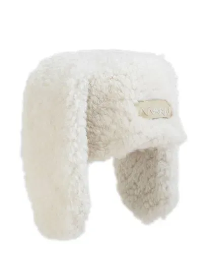 Marni Shearling Flap Beanie In White