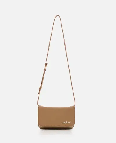 Marni Shoulder Leather Bag In Beige