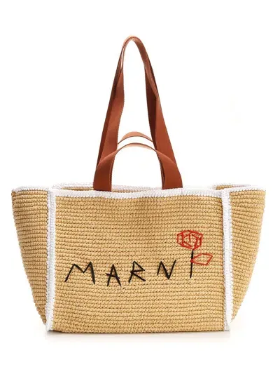 Marni Sillo Medium Tote Bag In Beige