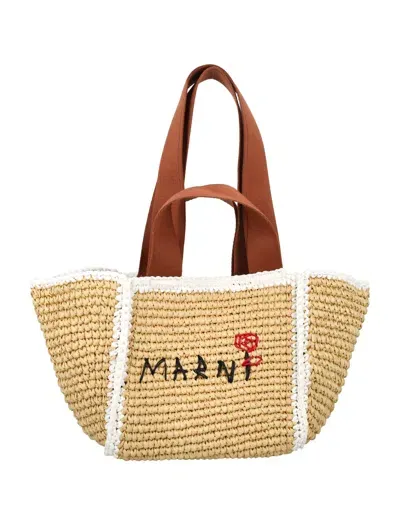 Marni Sillo Small Shopper In Natural/white/rust