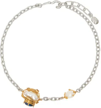 Marni Silver & Gold Short Brass Necklace In 00w10 Pearl