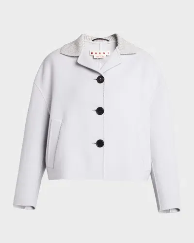 Marni Single-breasted Brushed Wool-cashmere Jacket In Offwhite