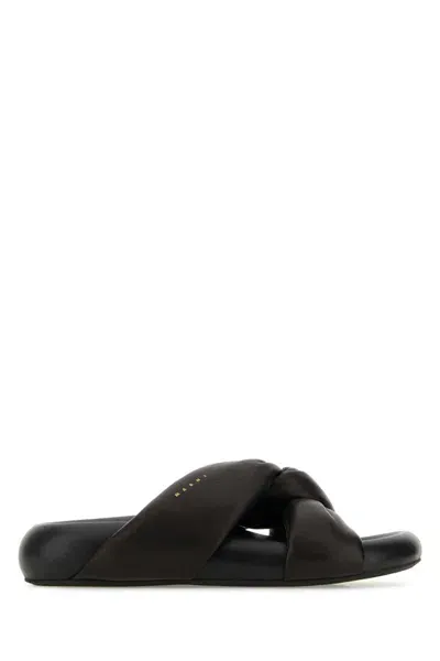 Marni Black Leather Bubble Slippers