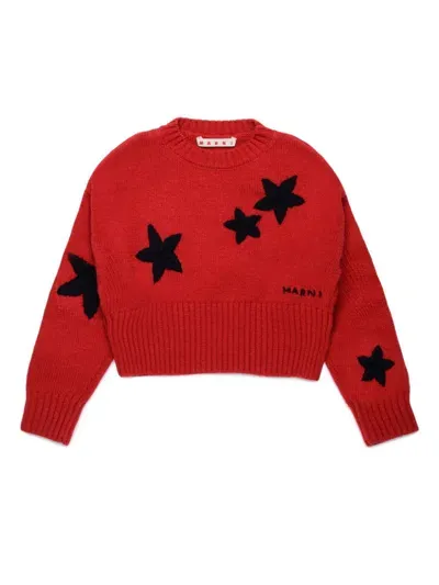 Marni Kids' Star Intarsia-knit Jumper In Red