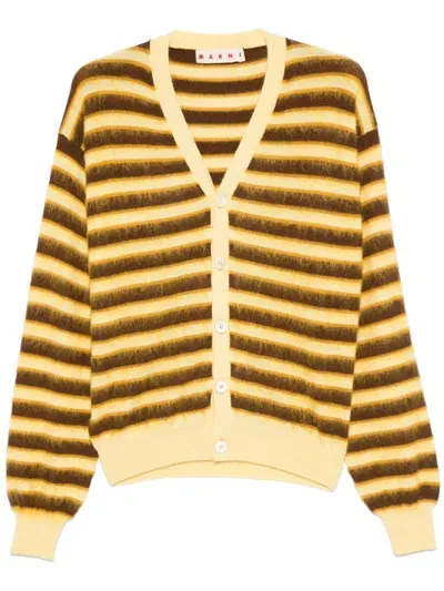 Marni Striped Cardigan In Yellow