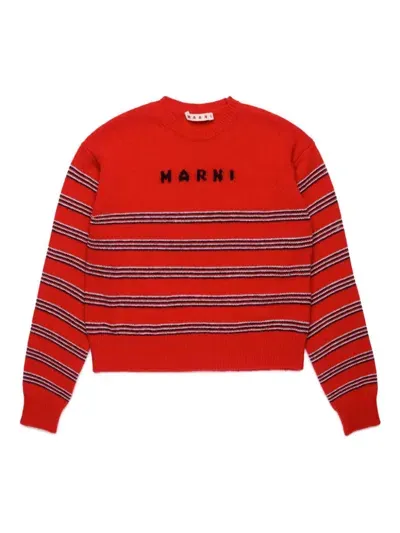 Marni Kids' Striped Crew-neck Jumper In Red