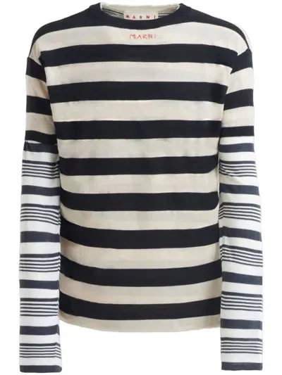 Marni Striped Layered Sweatshirt In White