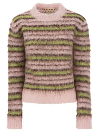 Marni Striped Mohair And Wool Pullover In Pink