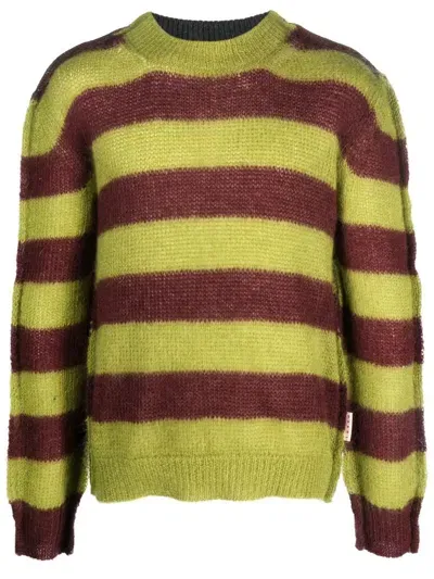 Marni Stripped Round-neck Jumper In Green