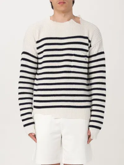 Marni Striped Knit Jumper In Navy Ecru