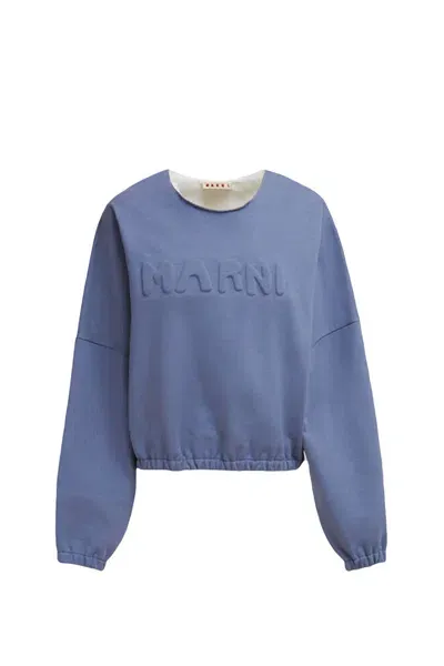 Marni Logo-embossed Cotton Sweatshirt In Blue