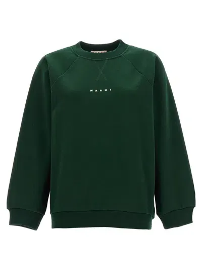 Marni Logo Printed Crewneck Sweatshirt In Green