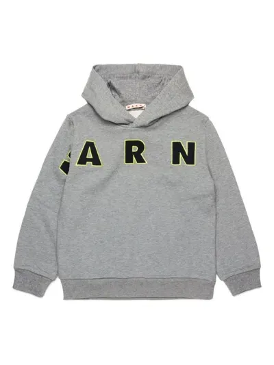 Marni Kids' Logo-print Cotton Hoodie In Gray