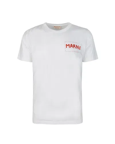 Marni T-shirt Bianca Cn Applicazione In Multicolor