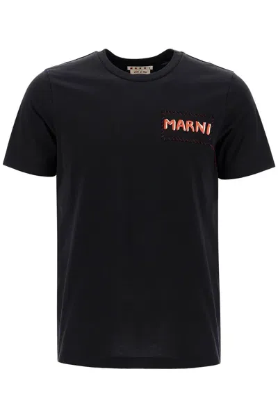 Marni T-shirt With Patch Logo Design Men In Black