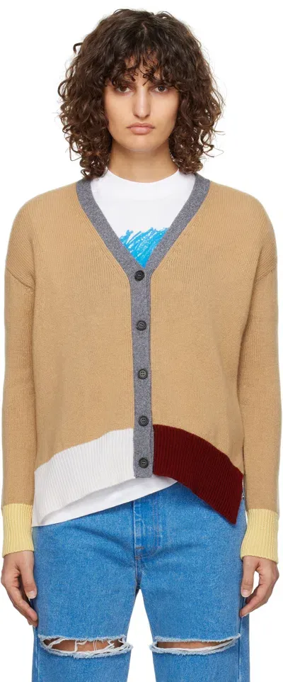 Marni Tan Color-block Cashmere Cardigan In Icm20 Earth Of Siena