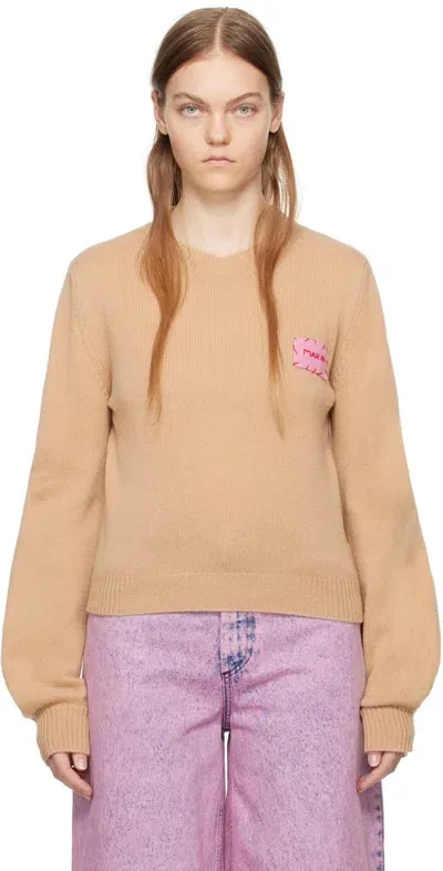 Marni Tan Mending Patch Sweater In 00w29 Buttercream