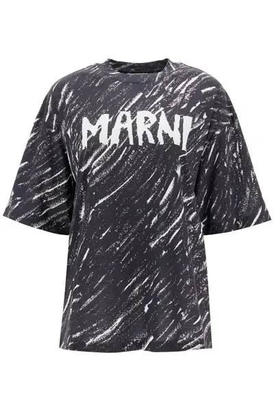 Marni T Shirt Logata Con Motivo Astratto In Black