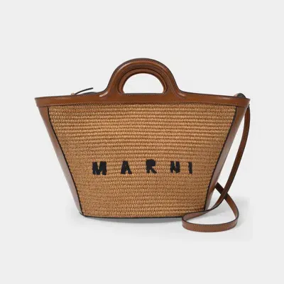 Marni Tropicalia Small Shopper Bag In Brown