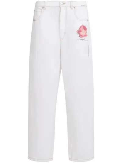 Marni Appliquéd Tapered Jeans In White