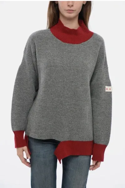 Marni Turtleneck Broken Fisherman Sweater With Contrasting Hems In Black