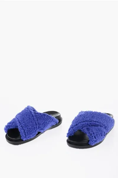 Marni Two-tone Slides With Criss-cross Terry Bands In Purple