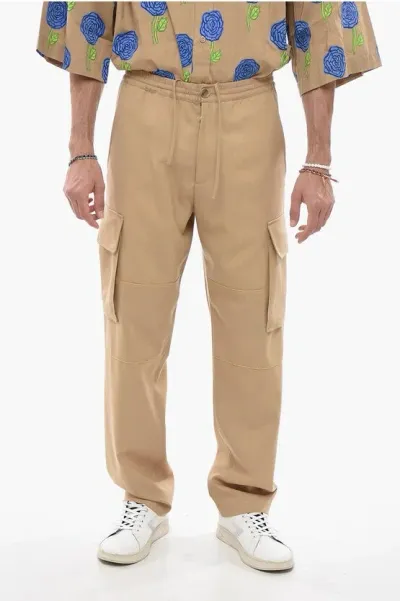 Marni Virgin Wool Cargo Pants With Elastic Waistband In Grün