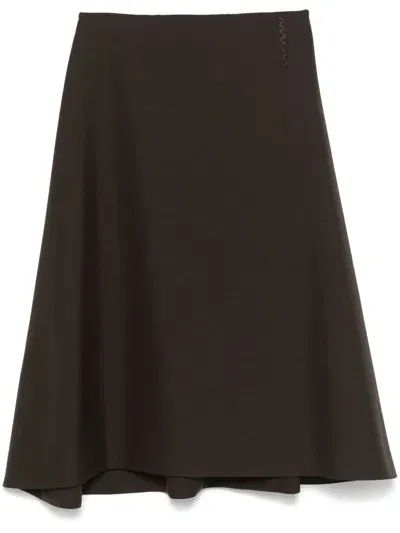 Marni Virgin-wool Midi Skirt In Brown