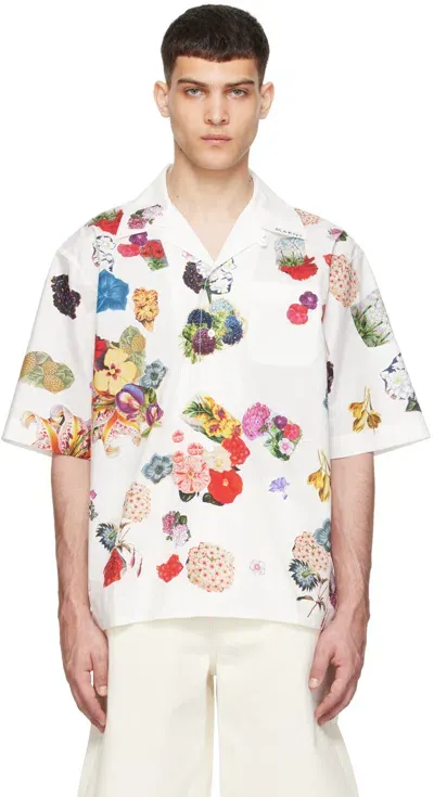 Marni Floral-print Cotton Shirt In Lily White