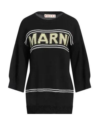 Marni Intarsia-knit Logo Cotton Jumper In Black