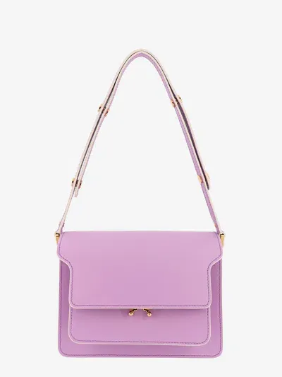 Marni Trunk Leather Shoulder Bag In Purple