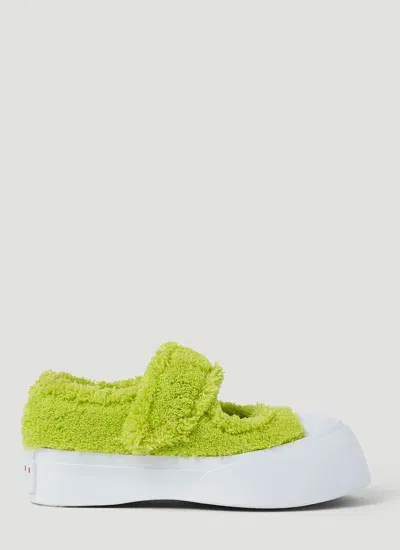 Marni Pablo Furry Mary Janes In Green