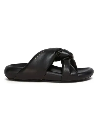 Marni Womens Black Bubble Twisted Top-strap Leather Sandals