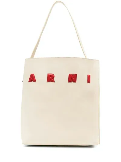 Marni Women's Shopping M Piel Natural Logo Negro In White