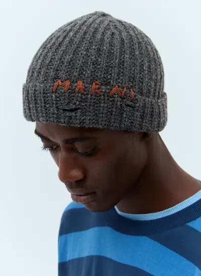 Marni Wool Beanie Hat In Grey