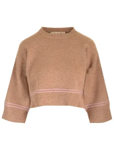 Marni Wool Cropped Sweater In Brown