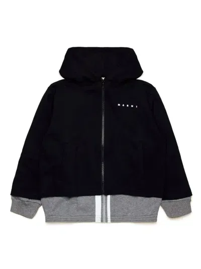 Marni Kids' Zip-up Cotton Hoodie In Black