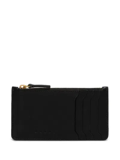 Marni Zipped Leather Card Case In Black