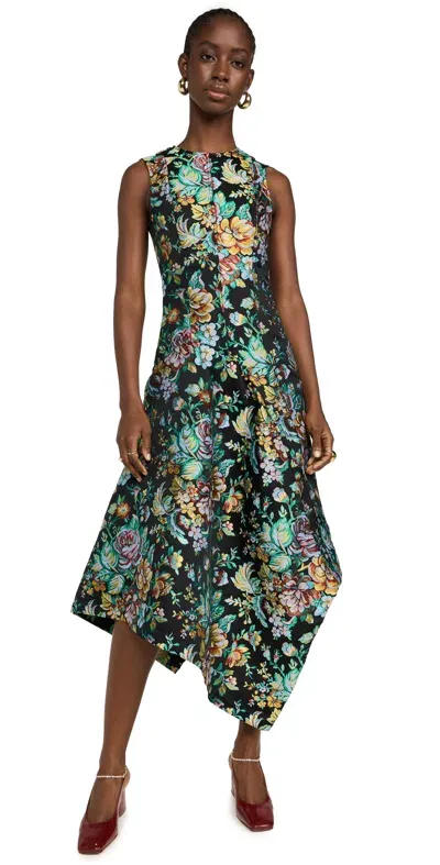 Marques' Almeida Brocade Fitted Sleeveless Dress With Assymetric Hem Black