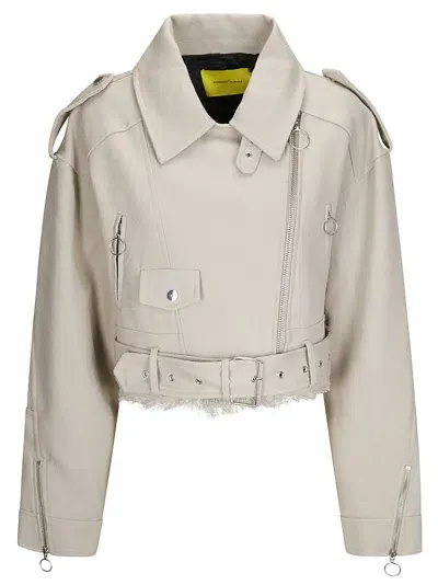 Marques' Almeida Cropped Round Sleeve Biker Jacket In Neutrals