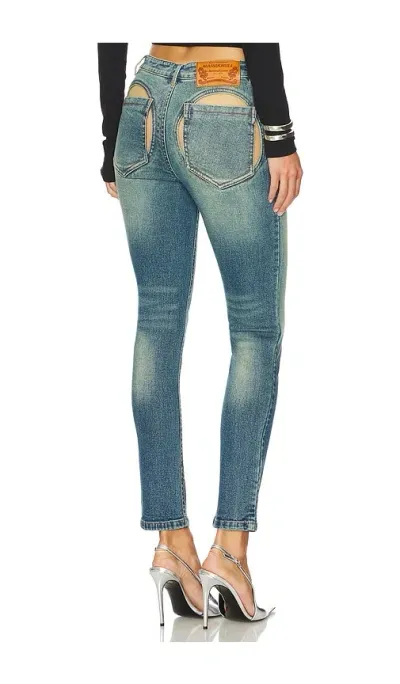 Marrknull Hollow Out Stretch Skinny In Washed Blue