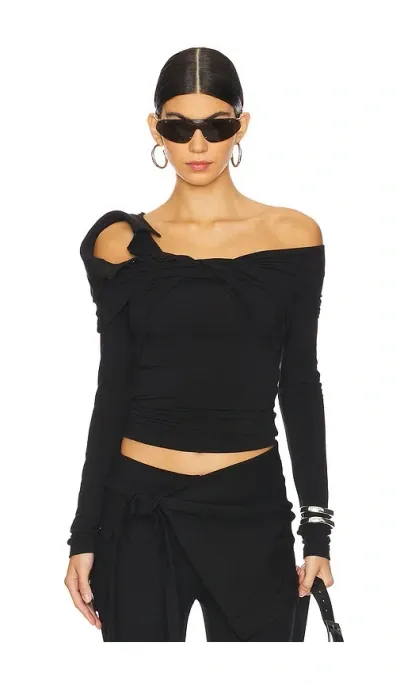 Marrknull Wrapped Collar Long Sleeve T-shirt In Black